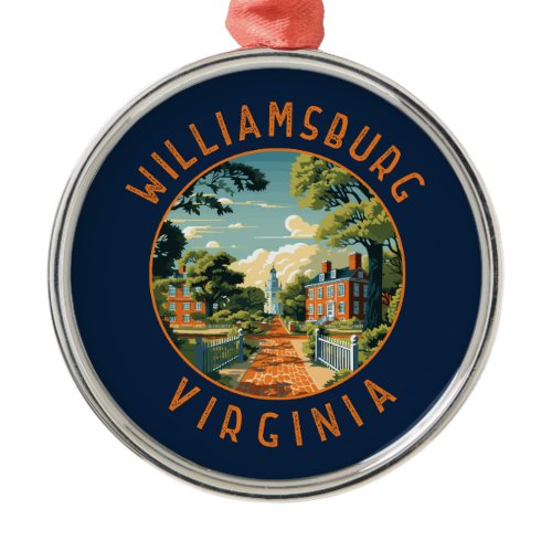 Williamsburg Virginia Retro Distressed Circle Metal Ornament