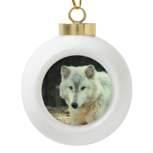 Wolf Ceramic Ball Christmas Ornament