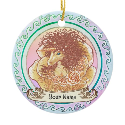 Yellow Lady Unicorn  Ceramic Ornament