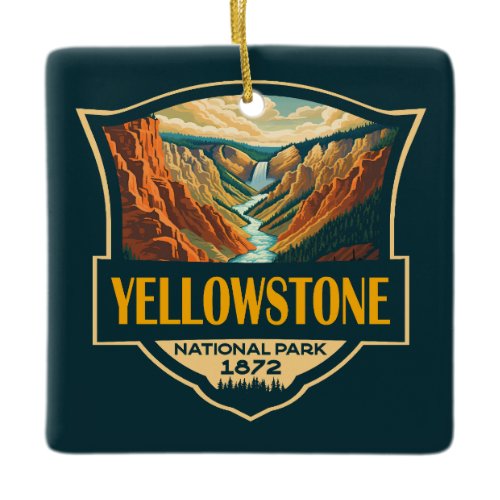 Yellowstone National Park Grand Canyon Retro Art Ceramic Ornament
