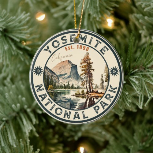 Yosemite National Park Vintage Mountain Souvenirs Ceramic Ornament